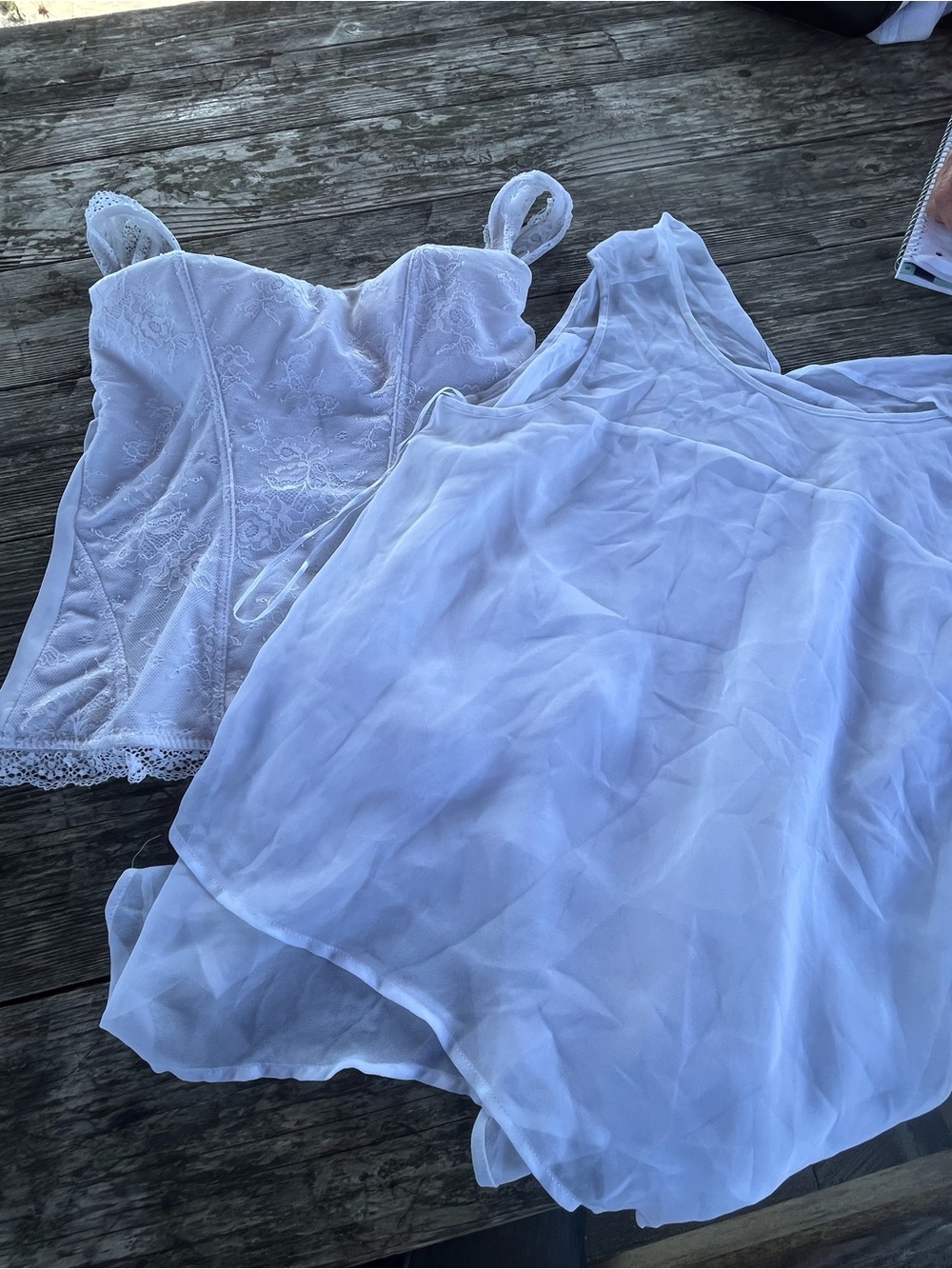 Two tops/ VINCE CAMUTO MED, white sheer/ SPIRIT padded top Large